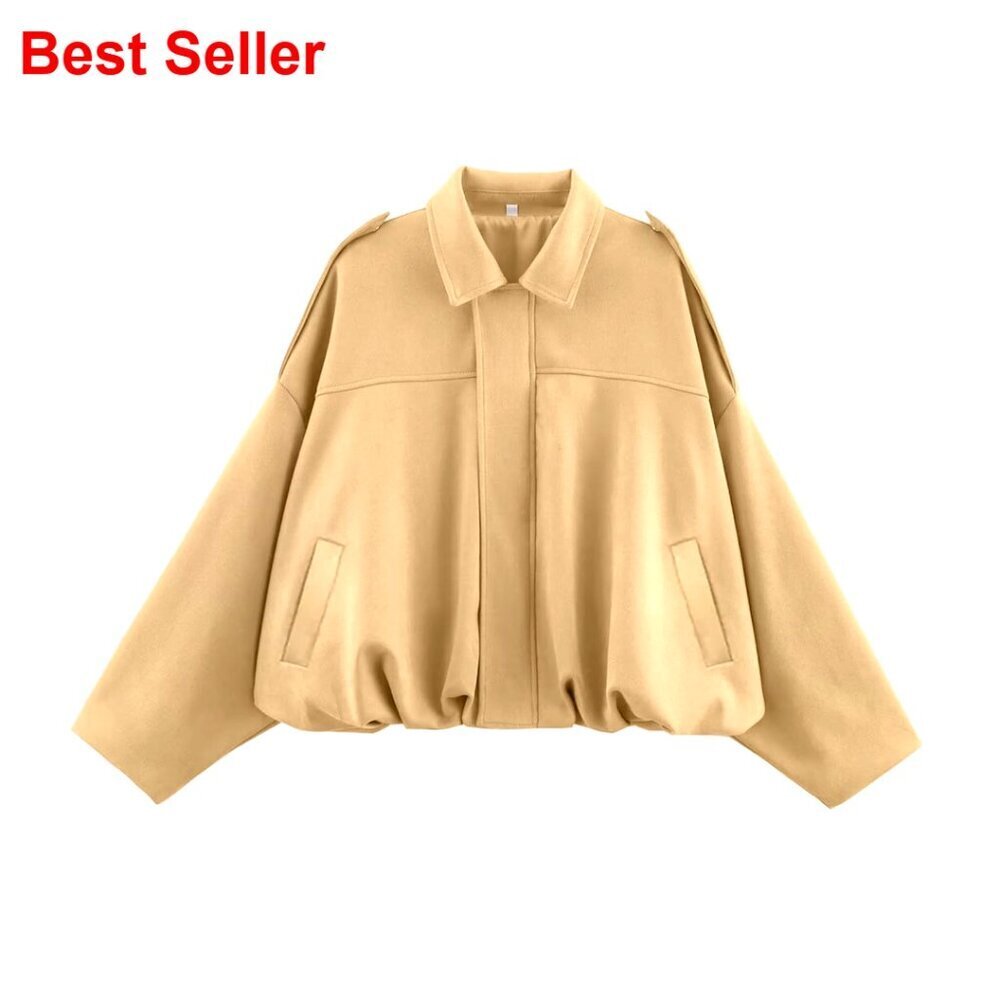 Faux Suede Bomber Jacket Oversized Cropped Lapel Pilot Coat